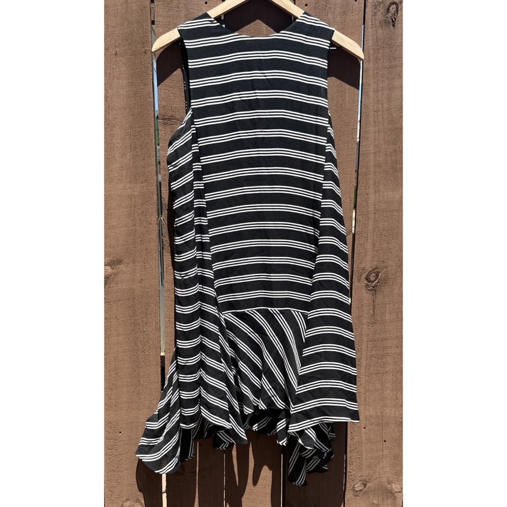 ALC‎ Women Size 8 Fain Silk Handkerchief Hem Midi Dress Black Striped Sleeveless